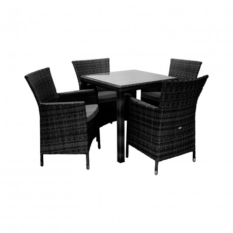 Aiamööblikomplekt WICKER laud ja 4 tooli, must
