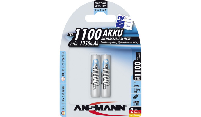 1x2 Ansmann NiMH rech. battery 1100 Micro AAA 1050 mAh