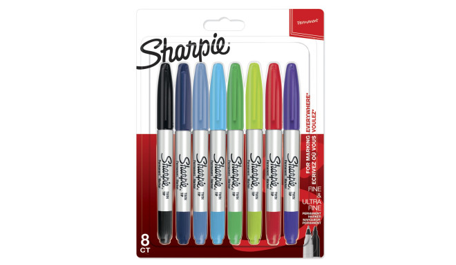 1x8 Sharpie Twin Tip Permanent- marker UF + F 8 colours