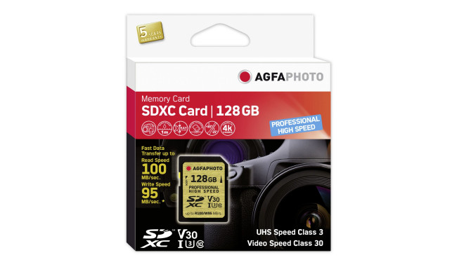 AgfaPhoto memory card SDXC 128GB Professional High Speed UHS-I U3 V30