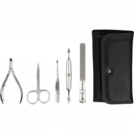 Zwilling CLASSIC snap fastener leather case, black, 5 pcs.