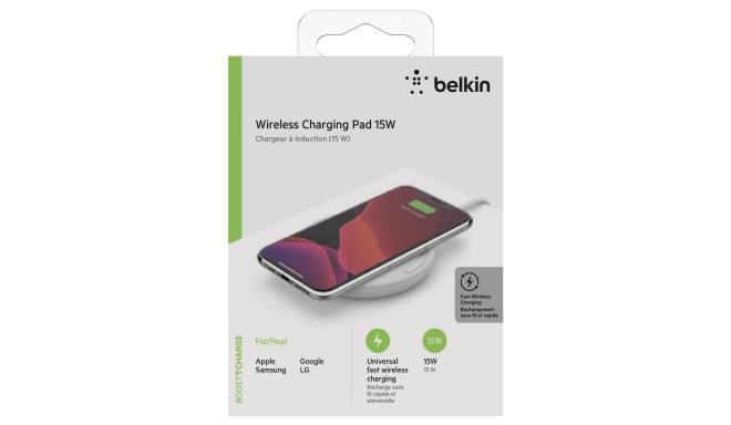 Belkin BOOST Charg wirel. Pad 15W USB-C Cable + adaptor white
