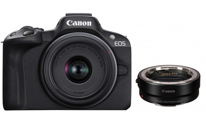 Canon EOS R50 + RF-S 18-45mm f/4.5-6.3 IS STM + Mount Adapter EF-EOS R ...