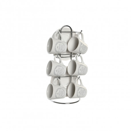 Kruuside Komplekt Alustassidega DKD Home Decor Valge Metall Keraamika 180 ml 12 x 12 x 2 cm