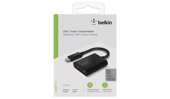 Belkin RockStar Connect USB-C audio + laadija adapter must