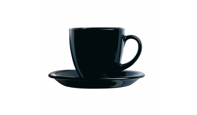 Set of Mugs with Saucers Luminarc Carine Black Glass 22 cm (12 Pieces)