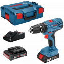 Bosch cordless drill driver GSR 18V-21 Professional solo, 18Volt (blue / black, L-BOXX, 2x Li-ion ba