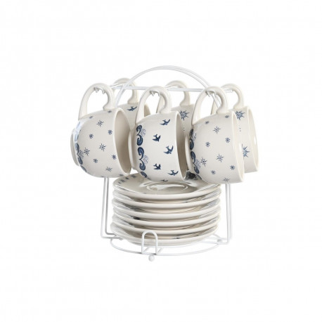 Kruuside Komplekt Alustassidega DKD Home Decor Sinine Valge Metall Dolomite 180 ml 20 x 18 x 20 cm