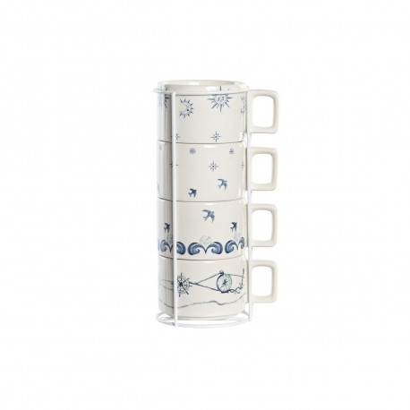 Set Šalica za Kavu DKD Home Decor Sinine Valge Metall Dolomite 260 ml