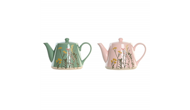 Teapot DKD Home Decor Pink Green Stoneware (2 Units)