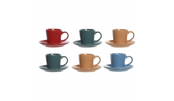 Set of Mugs with Saucers DKD Home Decor Yellow Blue Red Green Stoneware 180 ml 14 x 14 x 2 cm