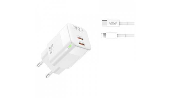 XO wall charger CE07 PD 35W 2x USB-C white + USB-C - Lightning cable