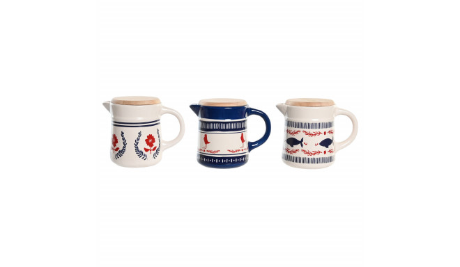 Oil pot for Meat or Fish DKD Home Decor Red Blue Stainless steel White Stoneware MDF Wood 680 ml 3 U