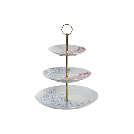 Puuviljakauss DKD Home Decor 27 x 27 x 34 cm Portselan Sinine Metall Fuksiaroosa Valge