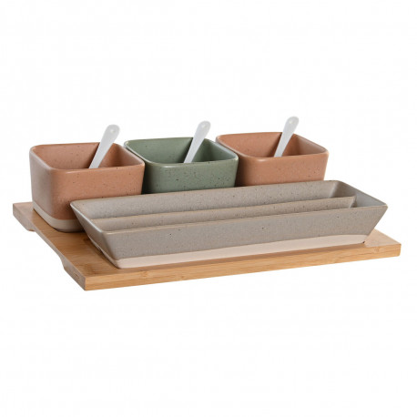 Set za Predjelo DKD Home Decor 26 x 9 x 4 cm Portselan Mitmevärviline Bambus 8 Tükid, osad Skandinaa