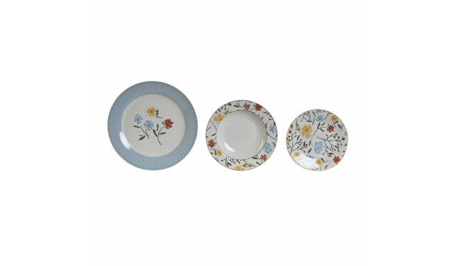 Māla trauki DKD Home Decor Zils Balts Porcelāns Ziedu 18 Daudzums 27 x 27 x 3 cm