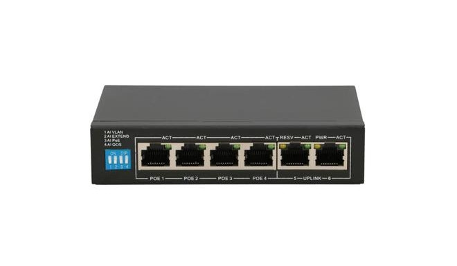 Extralink PoE Switch EUROS V2 4x 100Mb/s PoE/PoE+, 2x RJ45 Uplink 100Mb/s, 60W