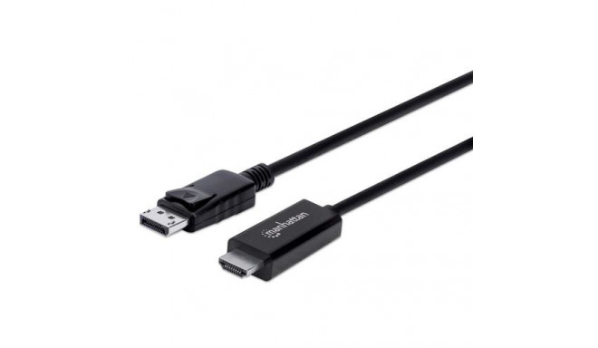 Manhattan DisplayPort 1.2 to HDMI Cable, 4K@60Hz, 3m, Male to Male, DP With Latch, Black, Not Bi-Dir