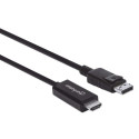 Manhattan DisplayPort 1.2 to HDMI Cable, 4K@60Hz, 3m, Male to Male, DP With Latch, Black, Not Bi-Dir