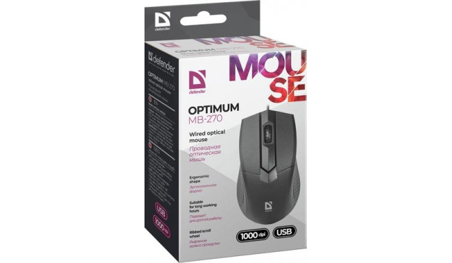 Defender Optimum MB-270 mouse Office Right-hand USB Type-A Optical 1000 DPI