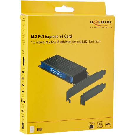 PCI Express x4 kaart 1 × sisemise NVMe M.2 Key M ühenduse jaoks, jahutusradiaatori ja RGB LEDidega