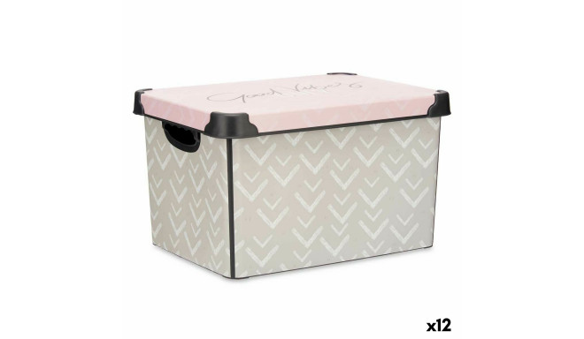 Storage Box with Lid Kipit STYLE BOX-22L-1 Vibes Pink Plastic Printed Arrows 22 L (12 Units)