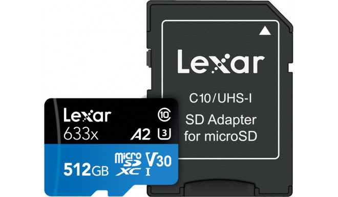 Lexar microSDXC 633x UHS-I/A2/U3/10 R100/W45MB (V30) 512GB