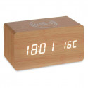 Часы-будильник с беспроводным зарядным Коричневый PVC Деревянный MDF 15 x 7,5 x 7 cm (12 штук)