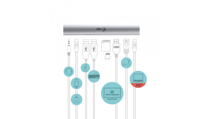 i-tec metallist jahutusalus sülearvutitele (kuni 15,6") koos USB-C dokkimisjaamaga (toiteedastus 100