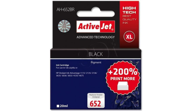 Activejet AH-652BR (asendus HP 652 F6V25AE; premium; 20 ml; must)