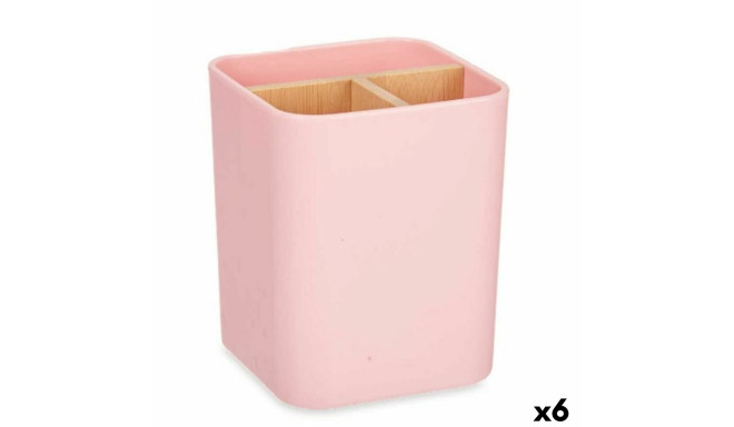 Toothbrush Holder Pink Bamboo polypropylene 9 x 11 x 9 cm (6 Units)