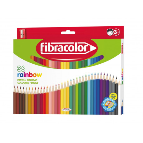 Värvipliiats Fibracolor Rainbow 36 värvi + 1 auguga teritaja