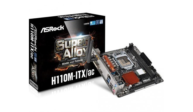 ASRock emaplaat H110M-ITX/AC H110 DualDDR4-2133 SATA3 M.2 HDMI DVI mITX