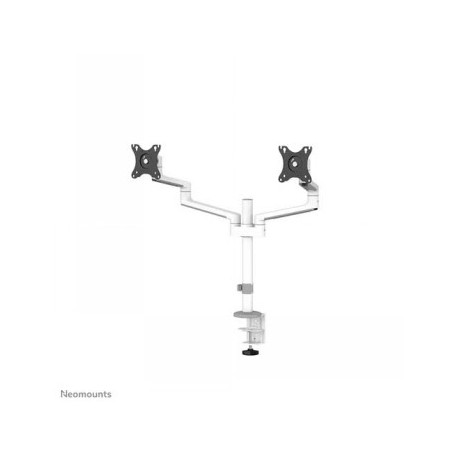 NEOMOUNTS SCREEN DESK MOUNT FOR TWO MONITORS, WHITE (CLAMP+GROMMET)