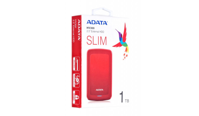 Adata external HDD 1TB HV300, red