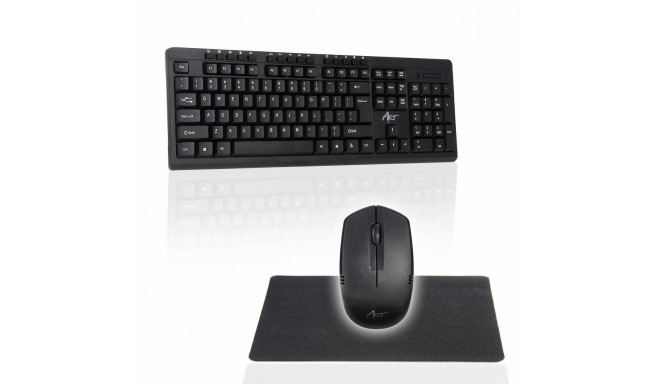 ART wireless computer set keyboard QWERTY + mouse  + mousepad 2,4G AK-48A black
