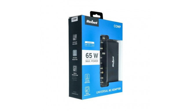 REBEL universal travel charger 65W 18-20V automatic 10 plugs black