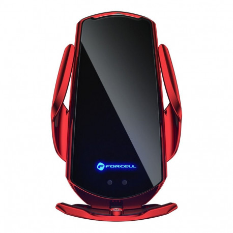 Wireless car phone holder automatic Forcell F-Grip HS1 Qi 15W windshield / air vent red