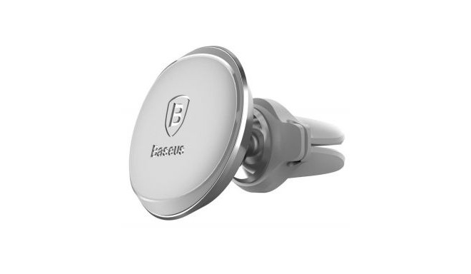 Baseus Car Holder magnetic with cable clip silver air ven White