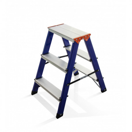 Edma folding aluminum ladder – 3 steps per side, slip-resistant feet, lightweight 2.7 kg, 0.65 m pla
