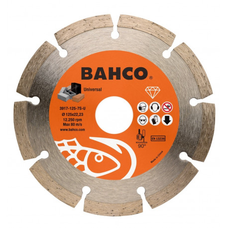 Bahco diamond cutting disc – segmented rim, 125x2.0x22.23mm, dry and wet cutting, concrete and stone