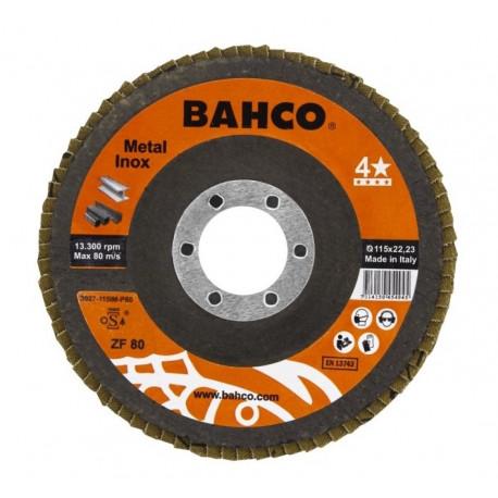 Bahco flap disc INOX+Fe T42 P80 – 125x22.23 mm, zirconium and corundum abrasive, multi-layer fibre b