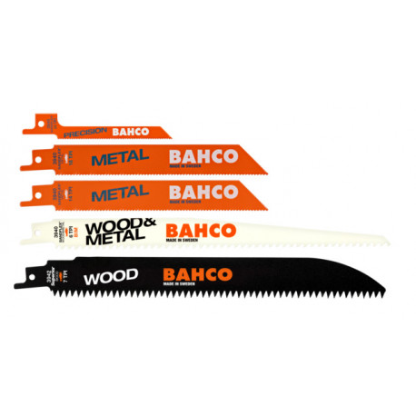 Bahco Sandflex® bi-metal reciprocating saw blade set – mixed blades for wood and metal, 5-pack, 0.9 