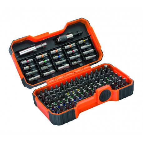 Bahco 59/S100BC screwdriver bit set – 100-piece 1/4" hex drive, color-coded TORX®, S2 alloy steel, m