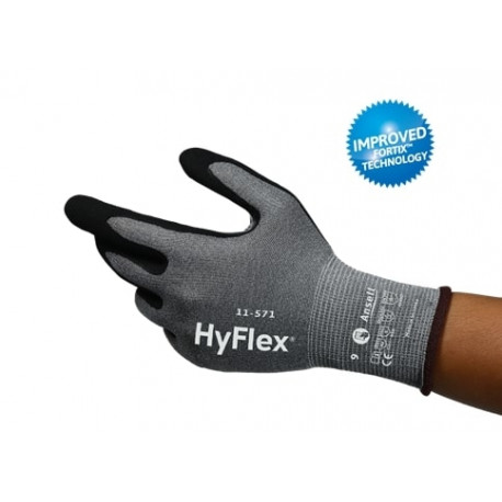 Ansell HyFlex® 11-571 cut-resistant safety gloves – EN ISO cut level D, ANSI A4, 15-gauge, nitrile p