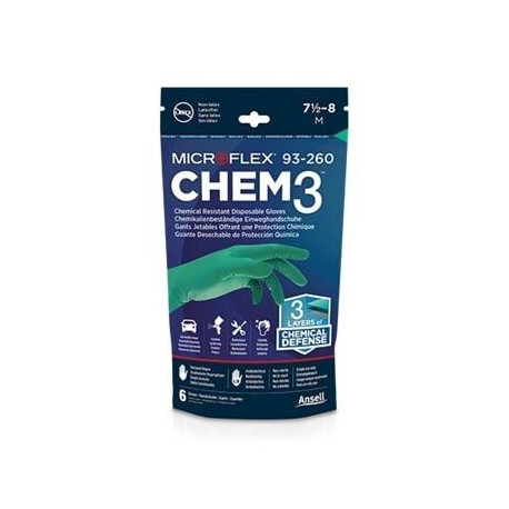 Disposable nitrile and neoprene gloves Ansell Microflex 93-260, 6 pcs, 0,20mm, green, size M (7,5-8)