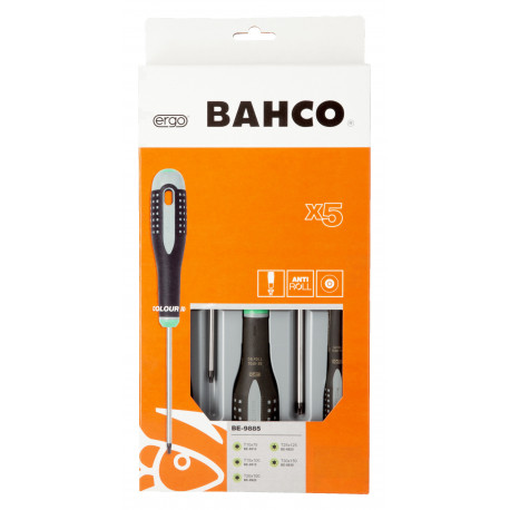 Bahco ERGO™ 5-piece Torx screwdriver set BE-9885 – VDE insulated, slim blades T10-T30, ergonomic thr