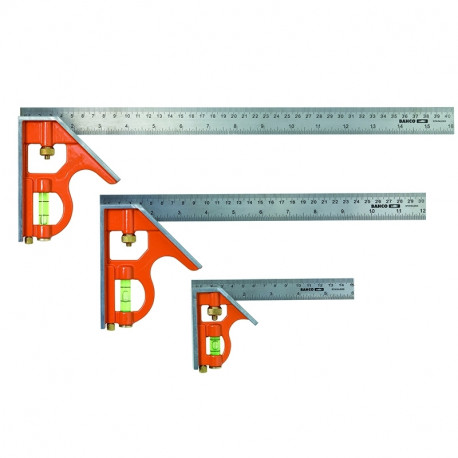 Bahco combination square – 400 mm sliding head, 45° and 90° marking, metric and imperial scales, ste
