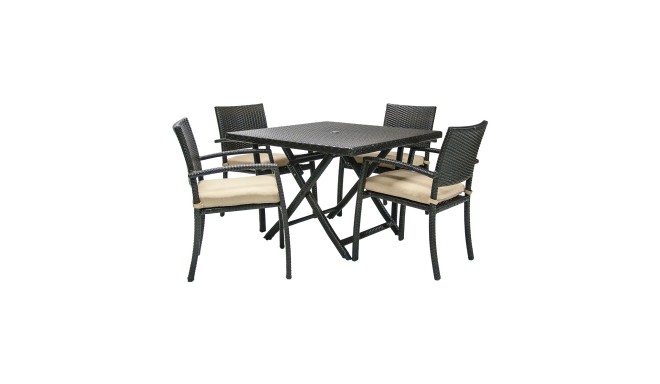 Aiamööbli komplekt STELLA laud ja 4 tooli (13145), alumiiniumraam plastikpunutisega, värvus: tumepru