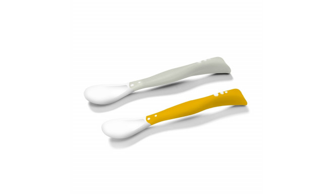 BabyOno plastic spoons for babies 2 pcs. grey-yellow, 1066/05